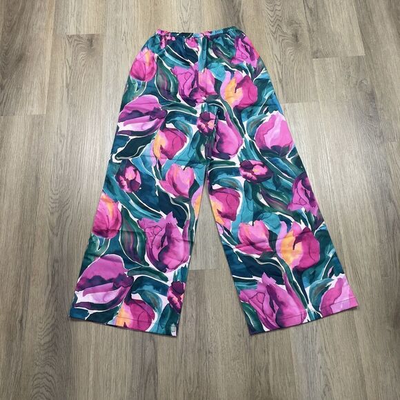 Fabletics Sleep Pant Womens Small Painted Tulips Pink Green Lounge Pajama Pants - Picture 8 of 12